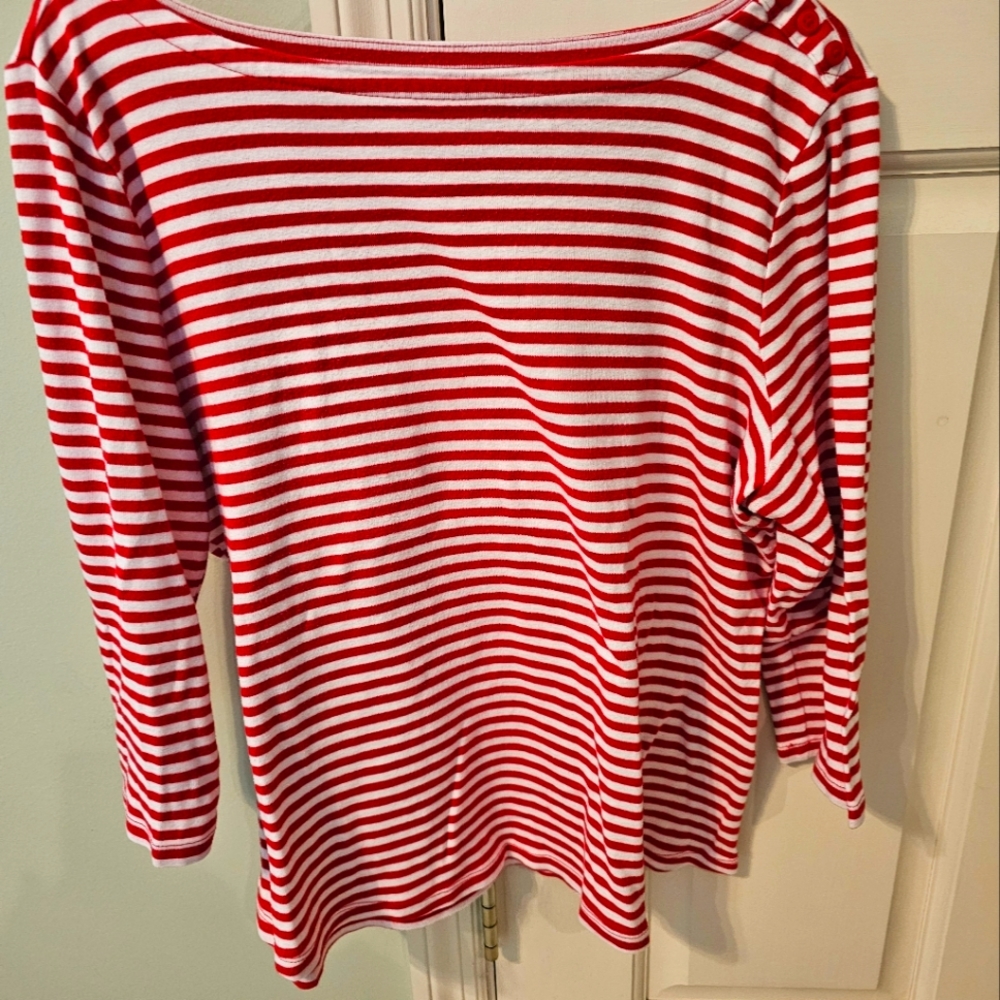 Red and white striped women's top.